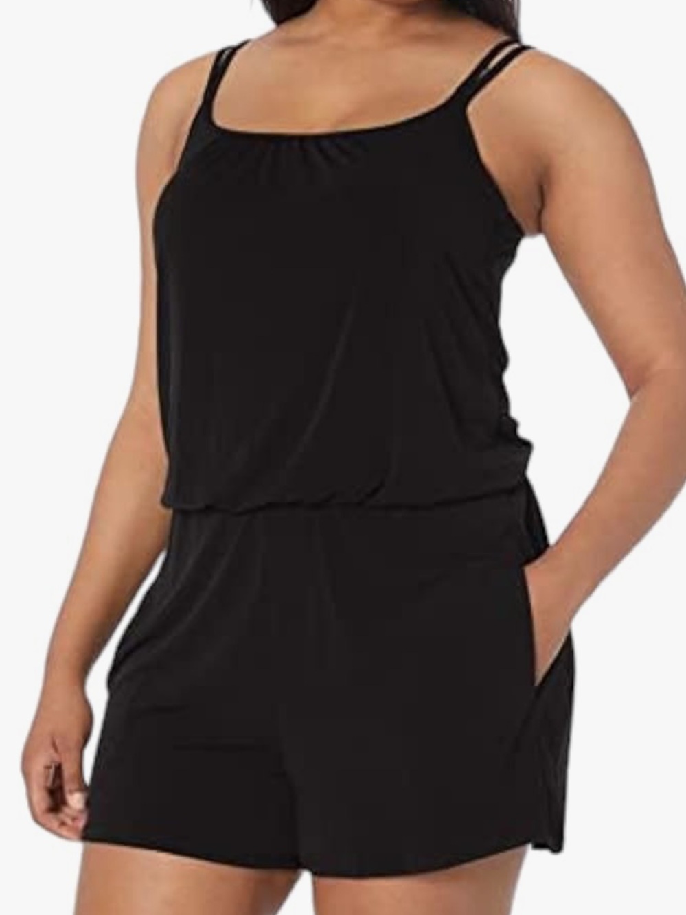 Maxine of Hollywood Black Romper One Piece Swimsuit Womens Size 12 Summer Resort